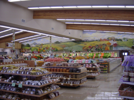 Long view of mural in store