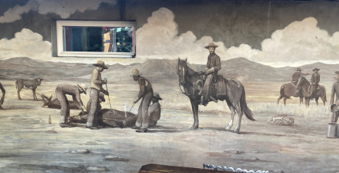 detail of restaurant patio mural