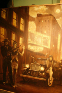 close up of 1920's mural