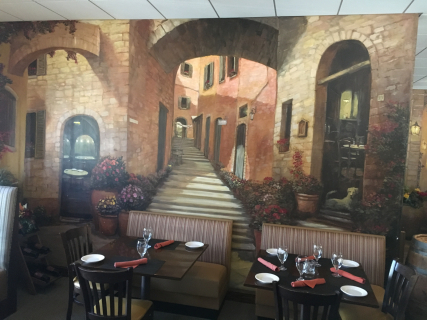 large mural in restaurant
