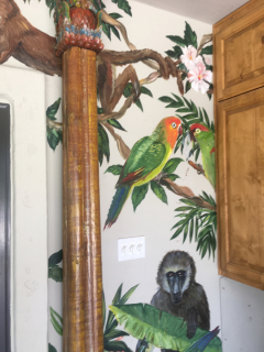 parrot and monkey mural