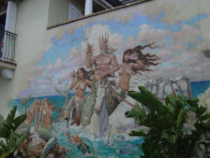 huge Poseidon mural